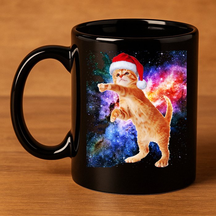 Space Christmas Cat Santa Kitty 11oz C Handle Ceramic Mug
