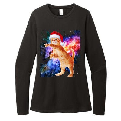 Space Christmas Cat Santa Kitty Womens CVC Long Sleeve Shirt