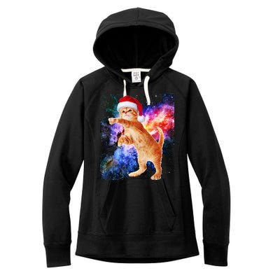 Space Christmas Cat Santa Kitty Women's Fleece Hoodie