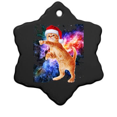 Space Christmas Cat Santa Kitty Ceramic Star Ornament