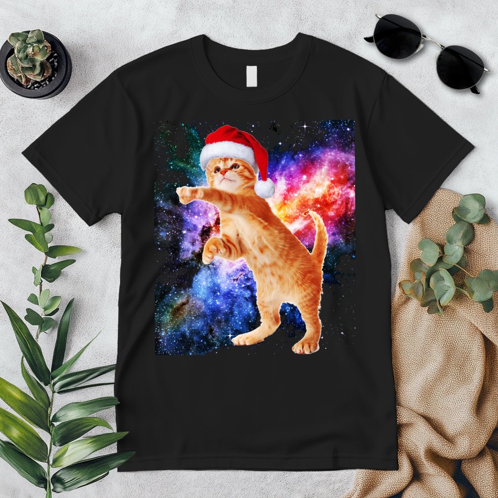 Space Christmas Cat Santa Kitty Premium T-Shirt