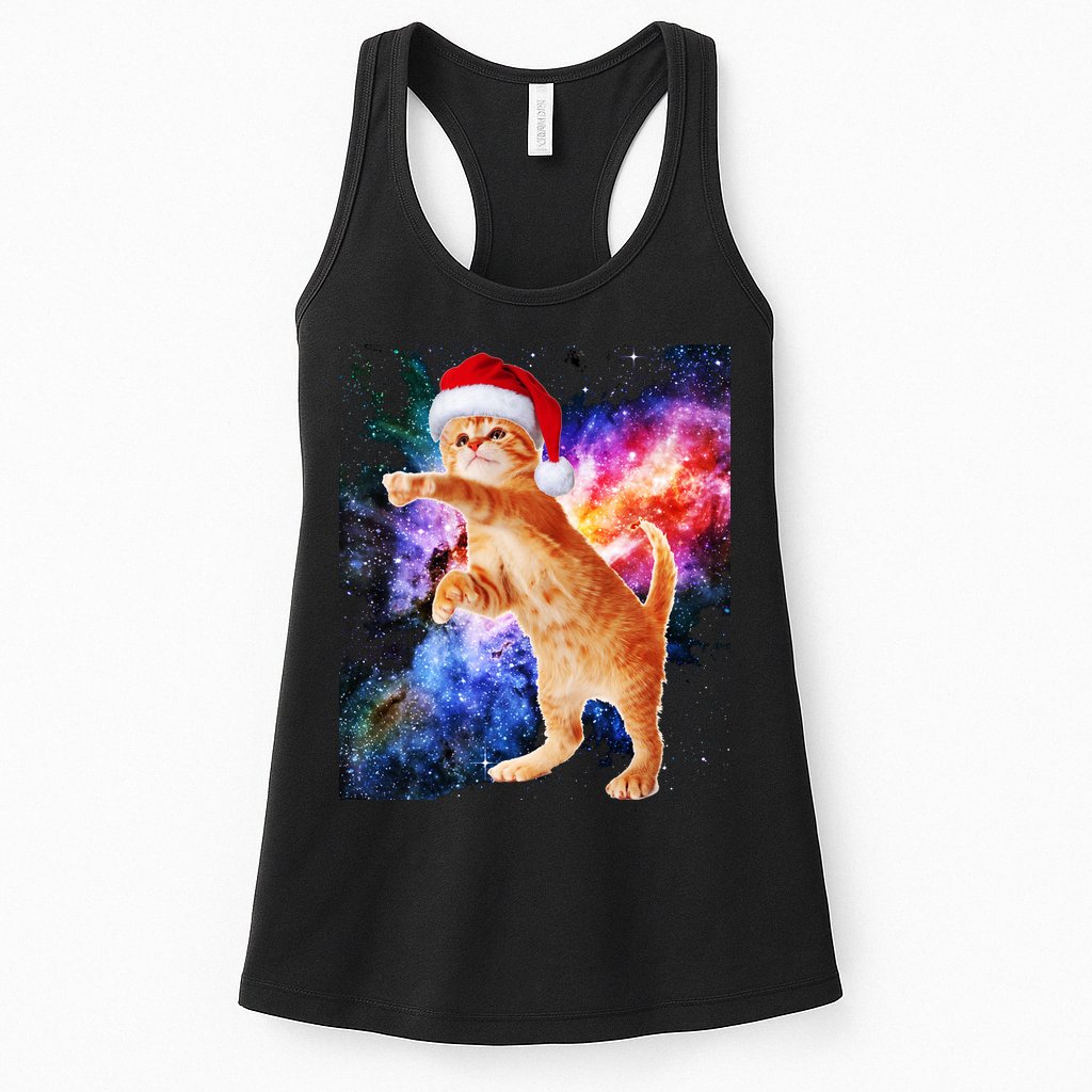Space Christmas Cat Santa Kitty Womens Tank Top