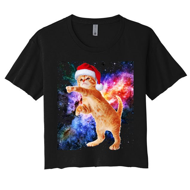 Space Christmas Cat Santa Kitty Crop Top
