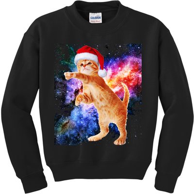 Space Christmas Cat Santa Kitty Kids Sweatshirt