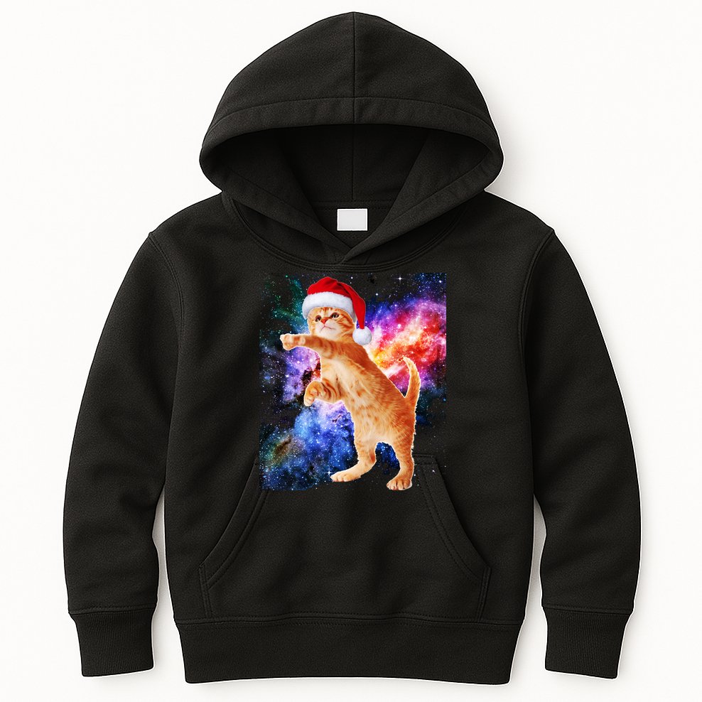 Space Christmas Cat Santa Kitty Kids Hoodie