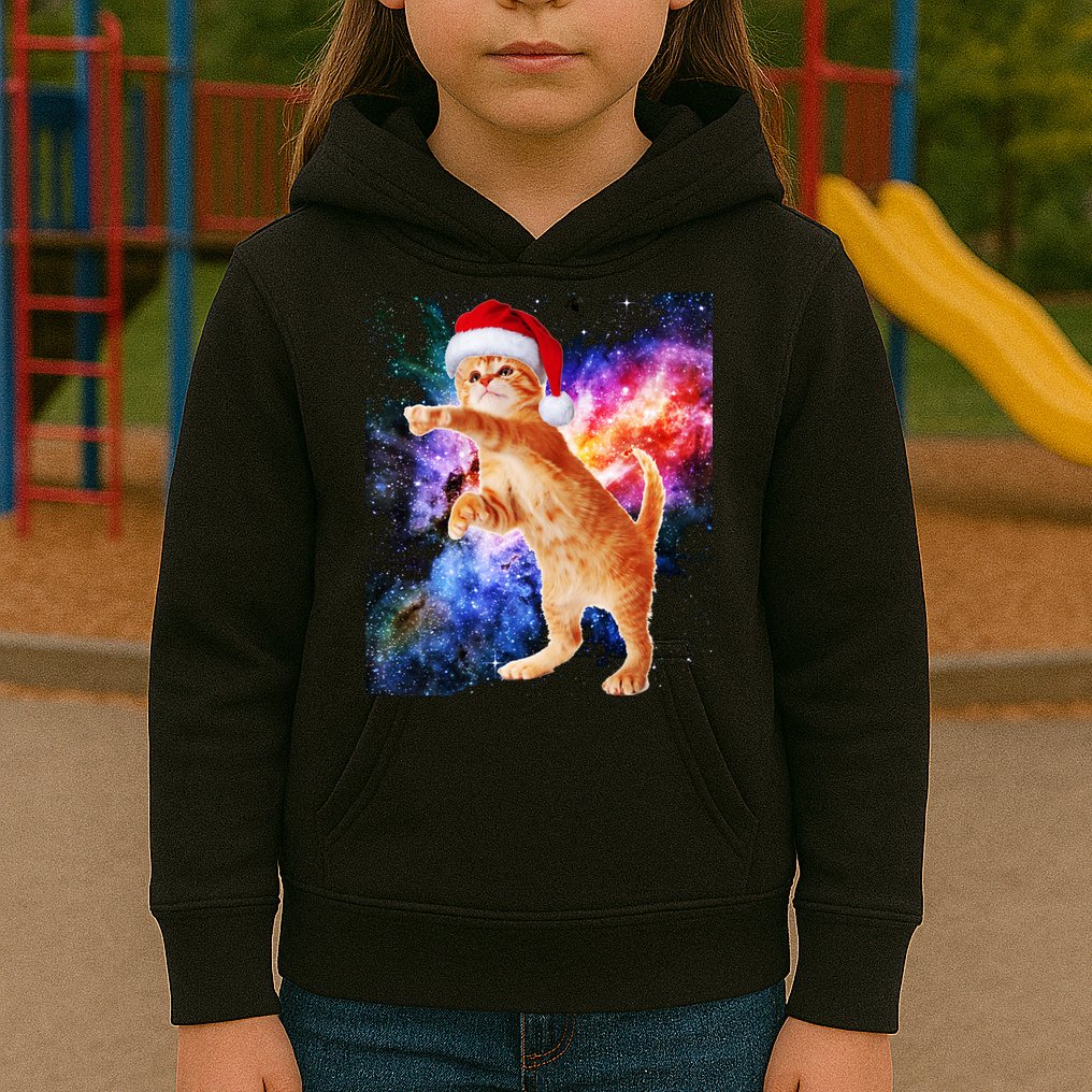 Space Christmas Cat Santa Kitty Kids Hoodie