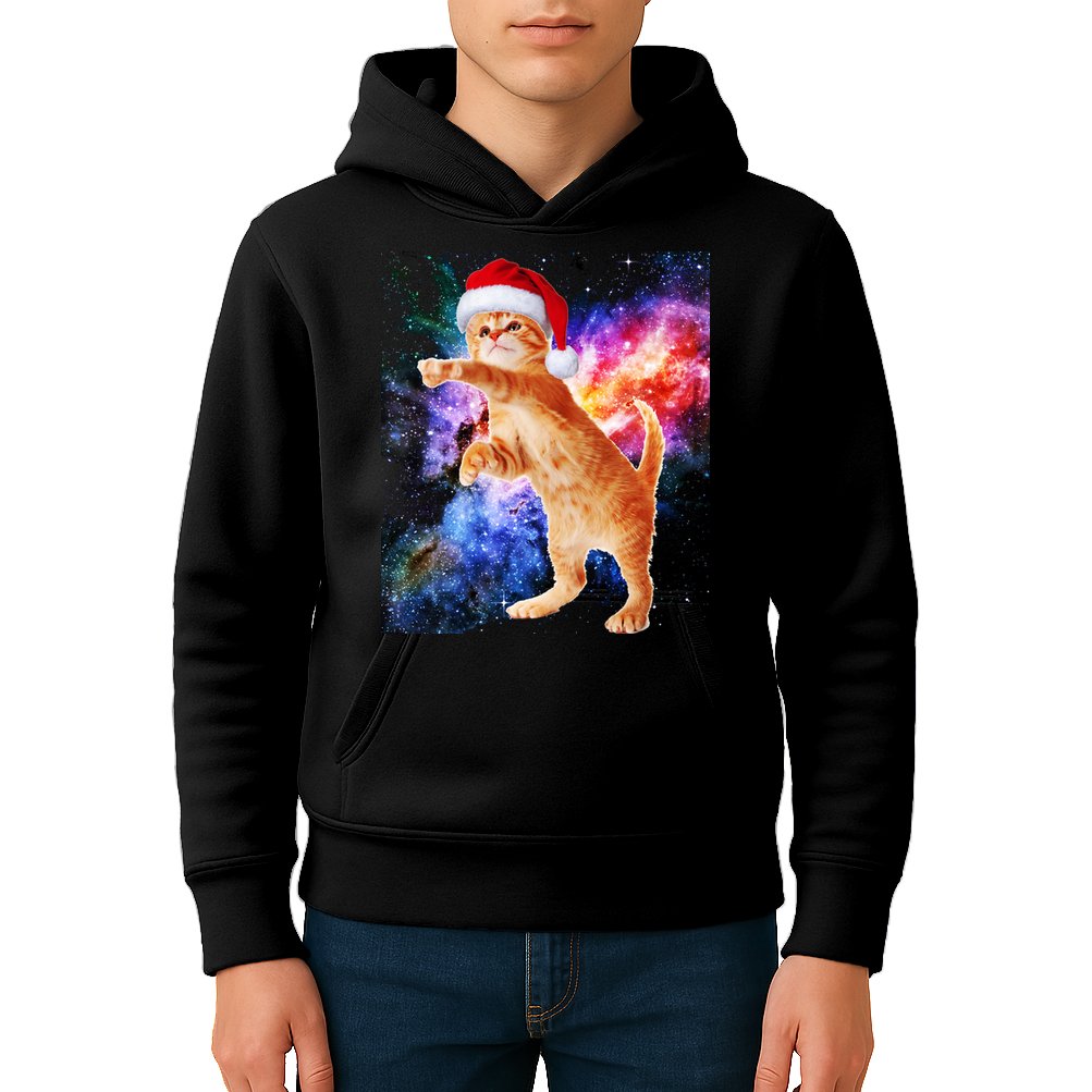 Space Christmas Cat Santa Kitty Kids Hoodie