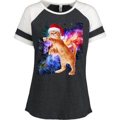 Space Christmas Cat Santa Kitty Enza Ladies Jersey Colorblock Tee