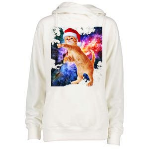 Space Christmas Cat Santa Kitty Womens Funnel Neck Pullover Hood