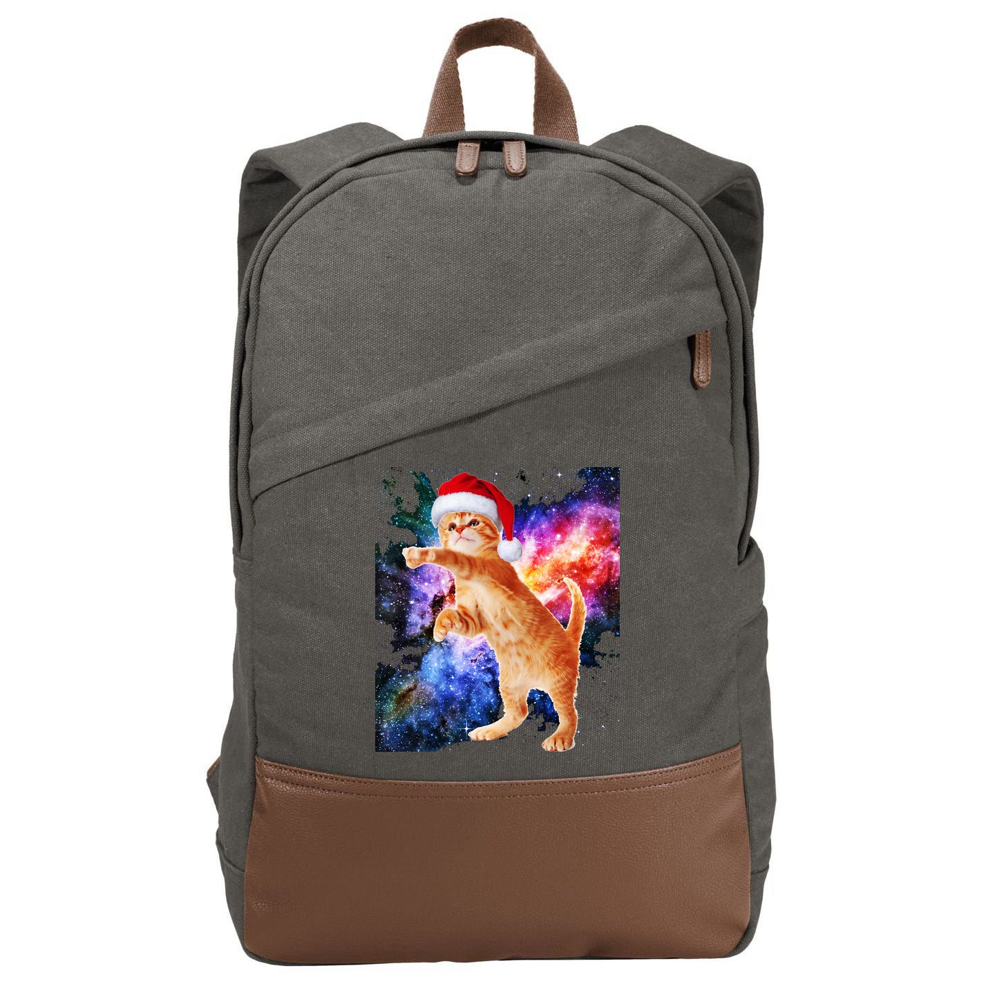 Space Christmas Cat Santa Kitty Cotton Canvas Backpack