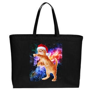 Space Christmas Cat Santa Kitty Cotton Canvas Jumbo Tote