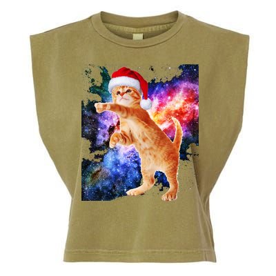 Space Christmas Cat Santa Kitty Garment-Dyed Women's Muscle Tee