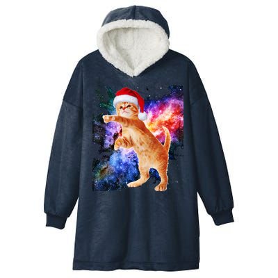 Space Christmas Cat Santa Kitty Hooded Wearable Blanket