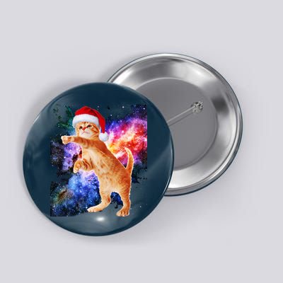 Space Christmas Cat Santa Kitty Button