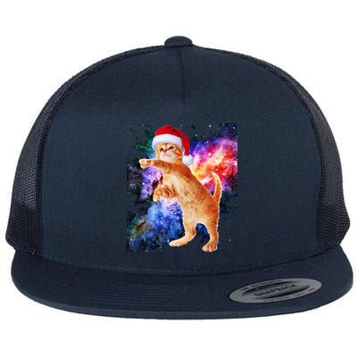 Space Christmas Cat Santa Kitty Flat Bill Trucker Hat