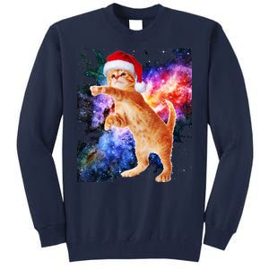 Space Christmas Cat Santa Kitty Tall Sweatshirt