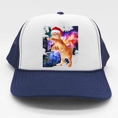 Space Christmas Cat Santa Kitty Trucker Hat