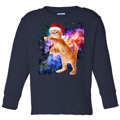 Space Christmas Cat Santa Kitty Toddler Long Sleeve Shirt