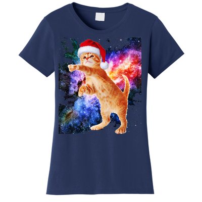 Space Christmas Cat Santa Kitty Women's T-Shirt