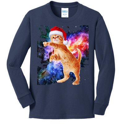 Space Christmas Cat Santa Kitty Kids Long Sleeve Shirt