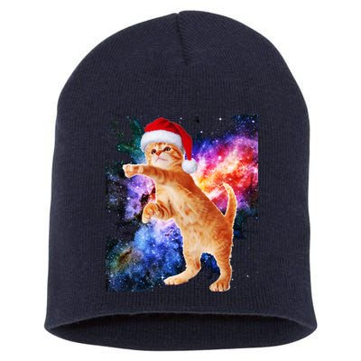 Space Christmas Cat Santa Kitty Short Acrylic Beanie