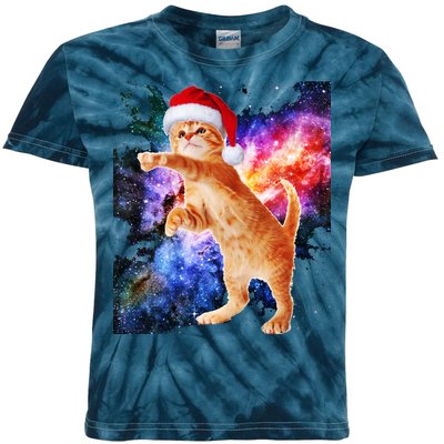 Space Christmas Cat Santa Kitty Kids Tie-Dye T-Shirt