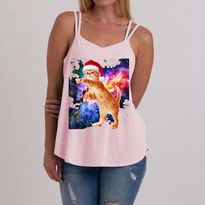 Space Christmas Cat Santa Kitty Women's Strappy Tank