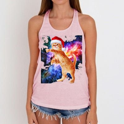 Space Christmas Cat Santa Kitty Women's Knotted Racerback Tank