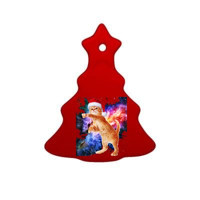 Space Christmas Cat Santa Kitty Ceramic Tree Ornament