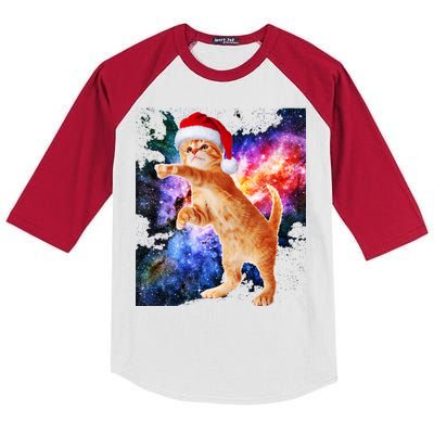 Space Christmas Cat Santa Kitty Kids Colorblock Raglan Jersey