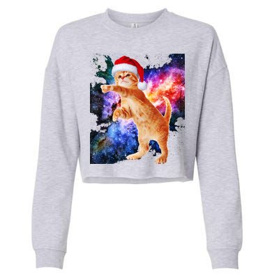 Space Christmas Cat Santa Kitty Cropped Pullover Crew