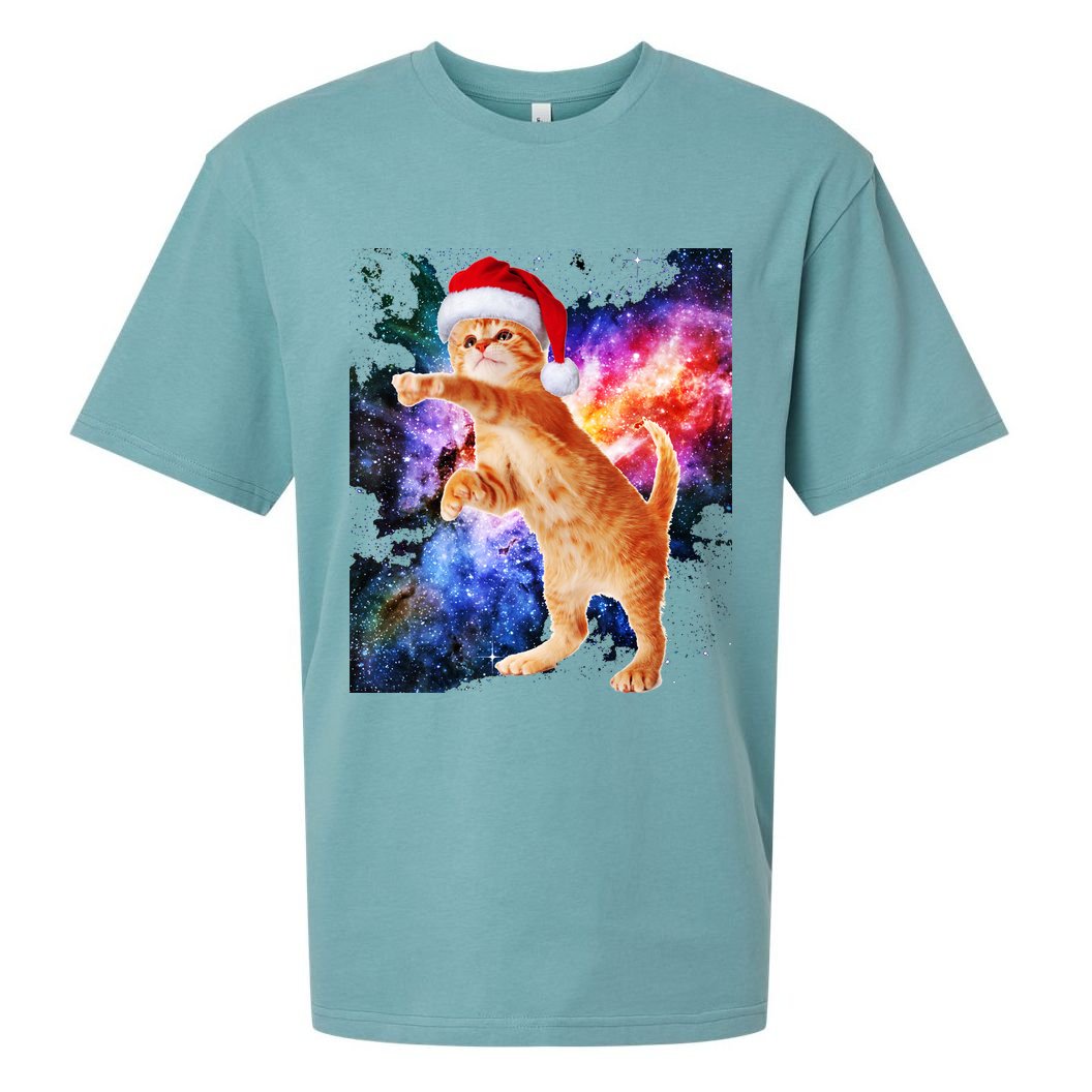 Space Christmas Cat Santa Kitty Sueded Cloud Jersey T-Shirt