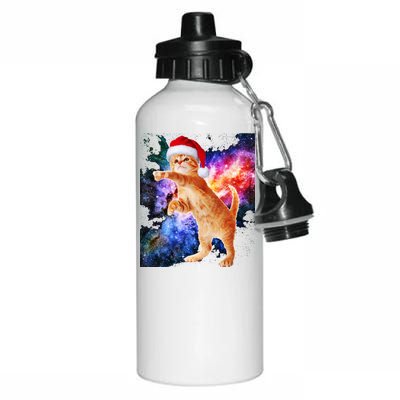 Space Christmas Cat Santa Kitty Aluminum Water Bottle