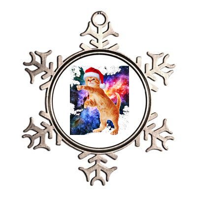 Space Christmas Cat Santa Kitty Metallic Star Ornament