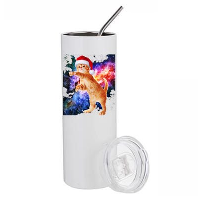 Space Christmas Cat Santa Kitty Stainless Steel Tumbler