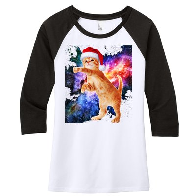 Space Christmas Cat Santa Kitty Women's Tri-Blend 3/4-Sleeve Raglan Shirt