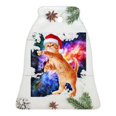 Space Christmas Cat Santa Kitty Ceramic Bell Ornament