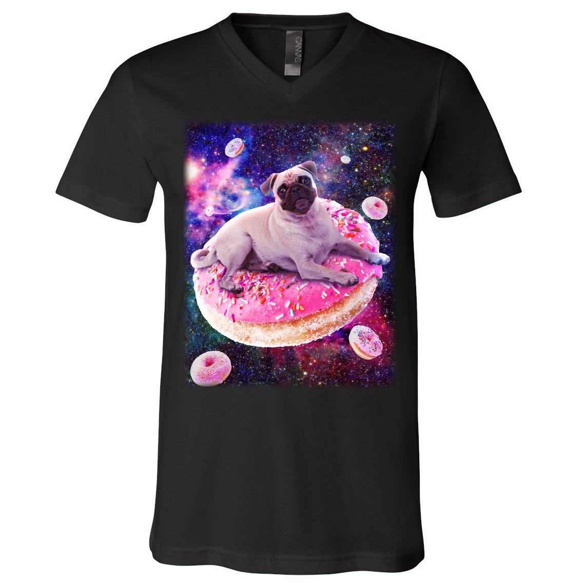 Space Donut Pug V-Neck T-Shirt