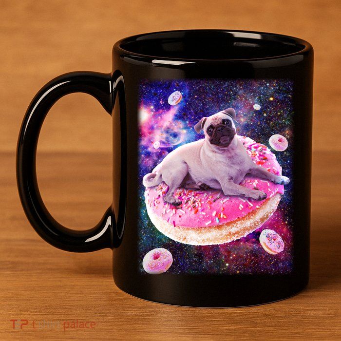 Space Donut Pug 11oz C Handle Ceramic Mug