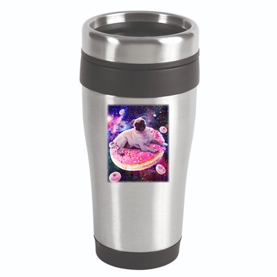 Space Donut Pug 16oz Travel Tumbler