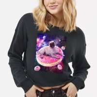 Space Donut Pug Cropped Pullover Crew