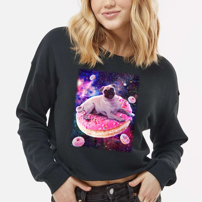 Space Donut Pug Cropped Pullover Crew