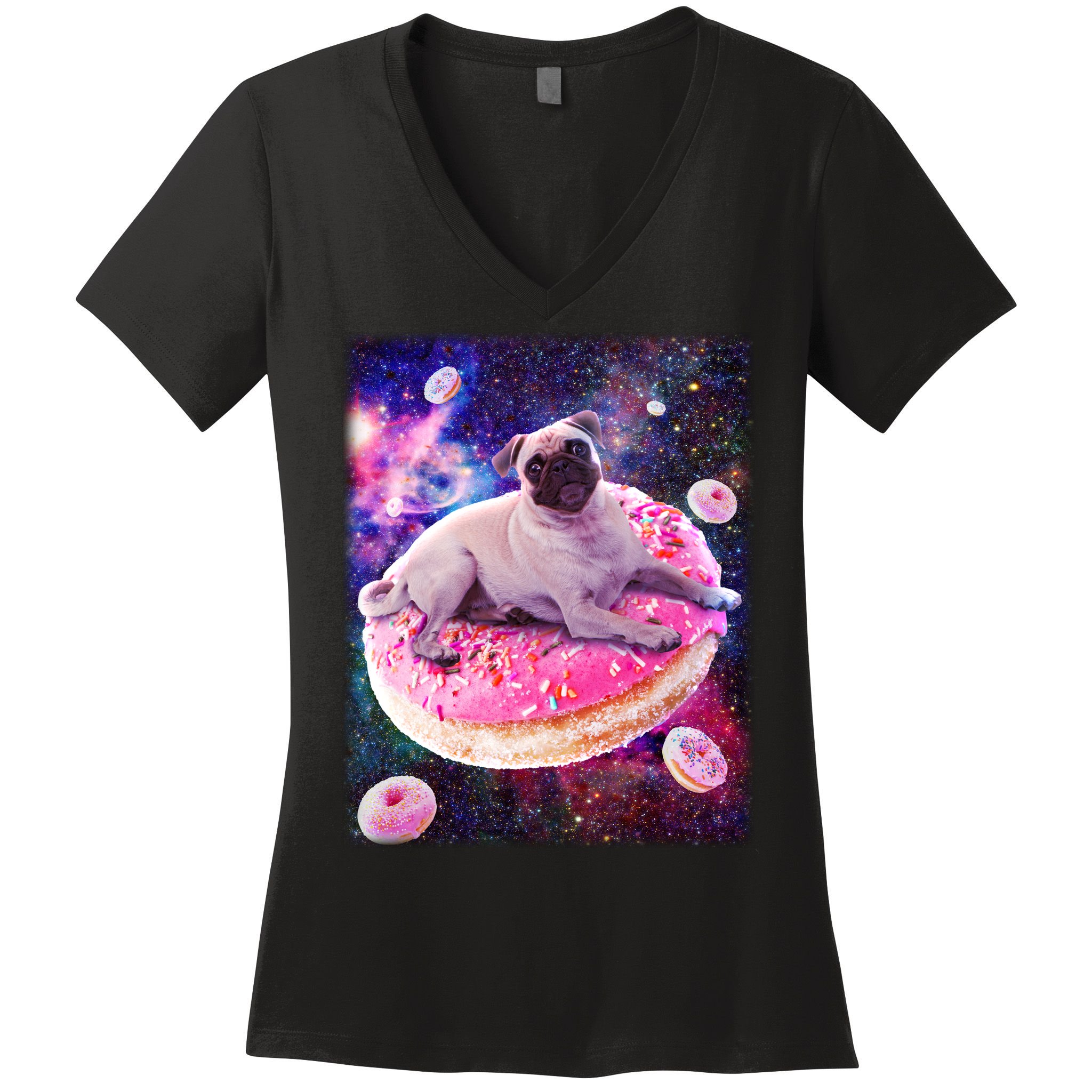 Space Donut Pug Women's V-Neck T-Shirt