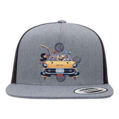 Space Family Cartoon Flat Bill Trucker Hat