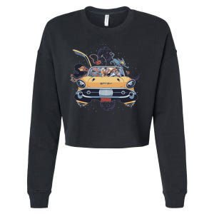 Space Family Cartoon Cropped Pullover Crew