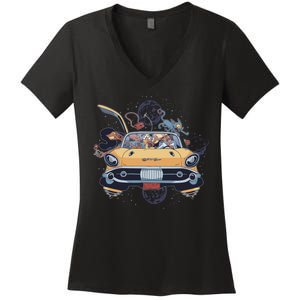 Space Family Cartoon Women's V-Neck T-Shirt