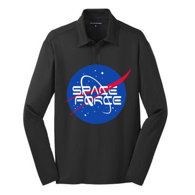 Space Force USA United States Logo Silk Touch Performance Long Sleeve Polo