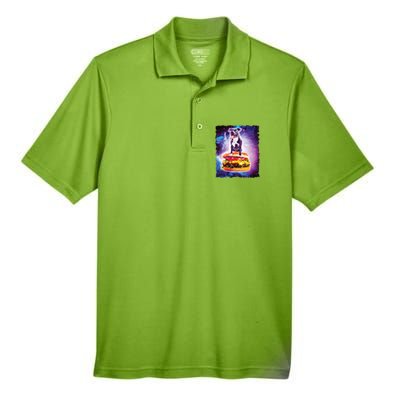 Space Galaxy Pitbull Riding Cheeseburger Men's Origin Performance Pique Polo