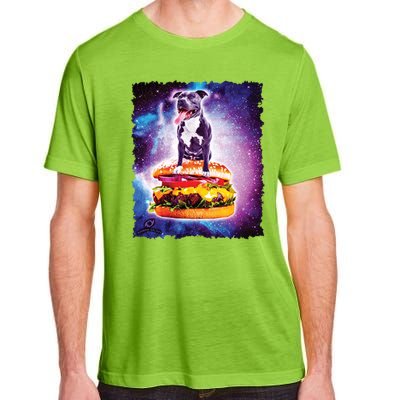 Space Galaxy Pitbull Riding Cheeseburger Adult ChromaSoft Performance T-Shirt