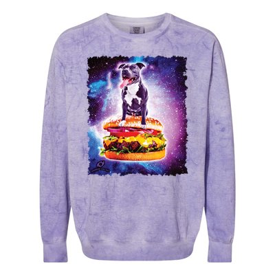 Space Galaxy Pitbull Riding Cheeseburger Colorblast Crewneck Sweatshirt